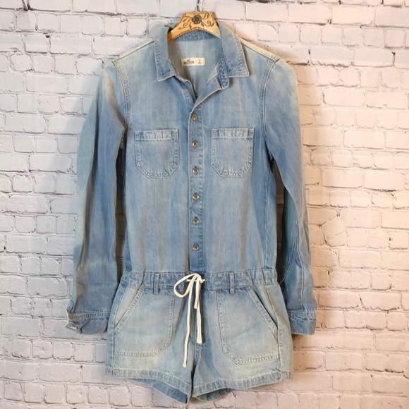 Hollister Other - Hollister cotton denim long sleeve romper